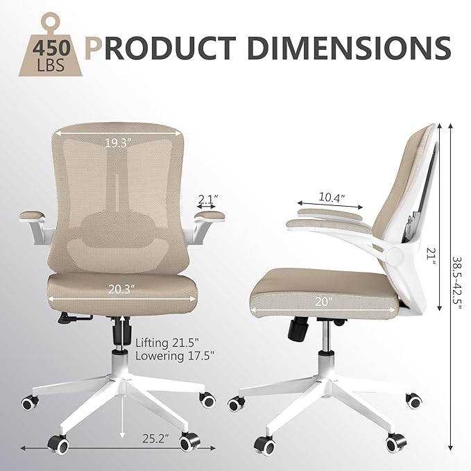 balmstar Office Chair, Ergonomic Comfort Home Desk Chair, Mid Back Gaming Chair with Wheels, Adjustable Height, Lumbar Support, Flip-up Armrest with 350LBS Capacity