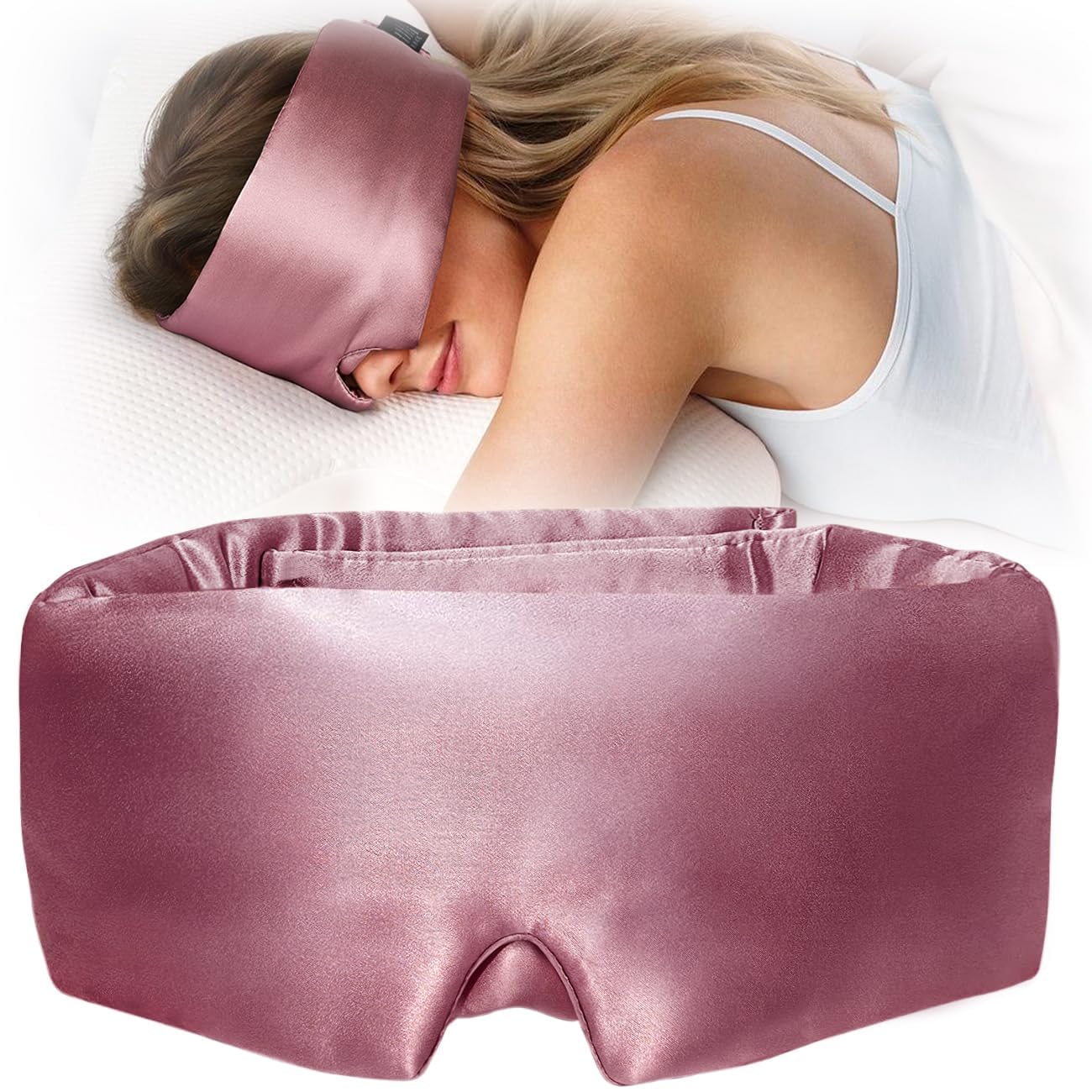 YFONG 100% Mulberry Silk Sleep Mask, Total Blackout Silk Eye Mask for Sleeping Women & Men, 22 Momme 6A Grade Pure Silk with Adjustable Band Designed for Side Sleeper Pink