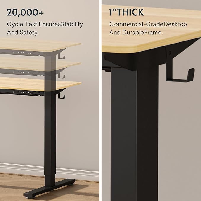 FLEXISPOT EN1 One-Piece Standing Desk with 1-Inch Thick Desktop, 48"x30" Electric Height Adjustable Desk for Home Office & Multi-Device Workstations, Maple