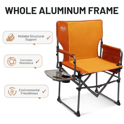 Timber Ridge Aluminum Camping Directors Chair with Side Table Pocket, Portable Folding Chair, Heavy Duty Lawn Chair for Fishing Trip Picnic Concert Outdoor 400lbs, Orange