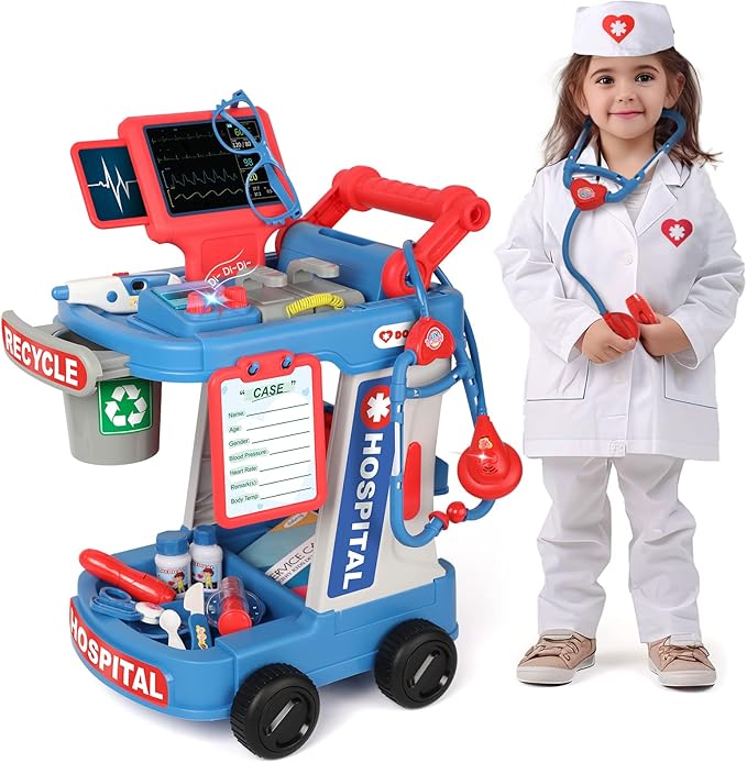Liberry Doctor Kit for Toddlers Ages 2 3 4 5, Pretend Kids Doctor Playset with Cart, Costume and Stethoscope, Role Play Me...