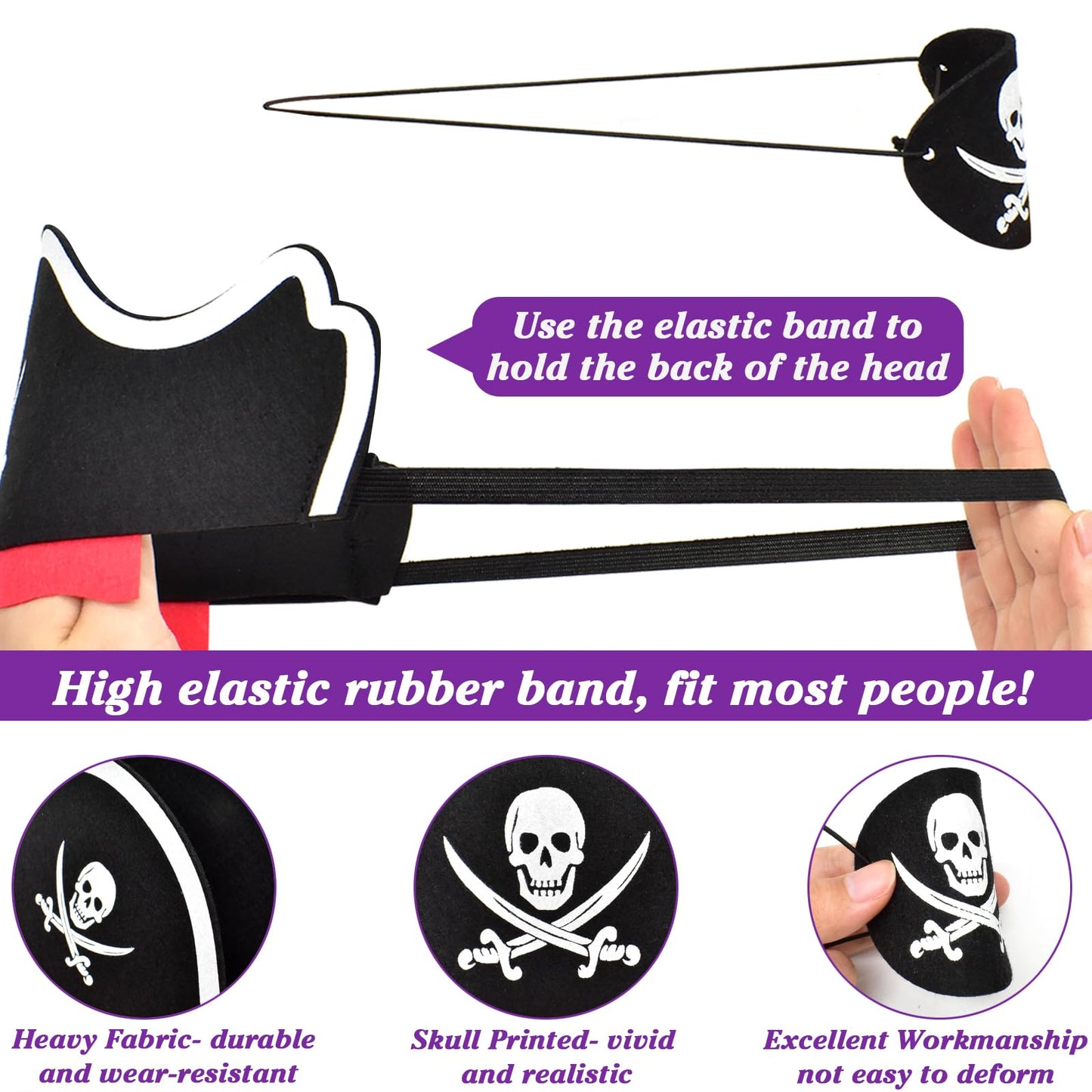 Halatool Pirate Hat Set for Kids, 36 Pcs Felt Pirate Hat, Skull Print Eye Patches, Fake Mustaches - Pirate Party Favors for Halloween, Masquerade, Cosplay