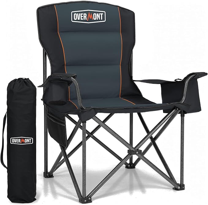 Overmont Oversized Folding Camping Chair - 450lbs Support with Padded Cushion Cooler Pockets - Heavy Duty Collapsible Chai...