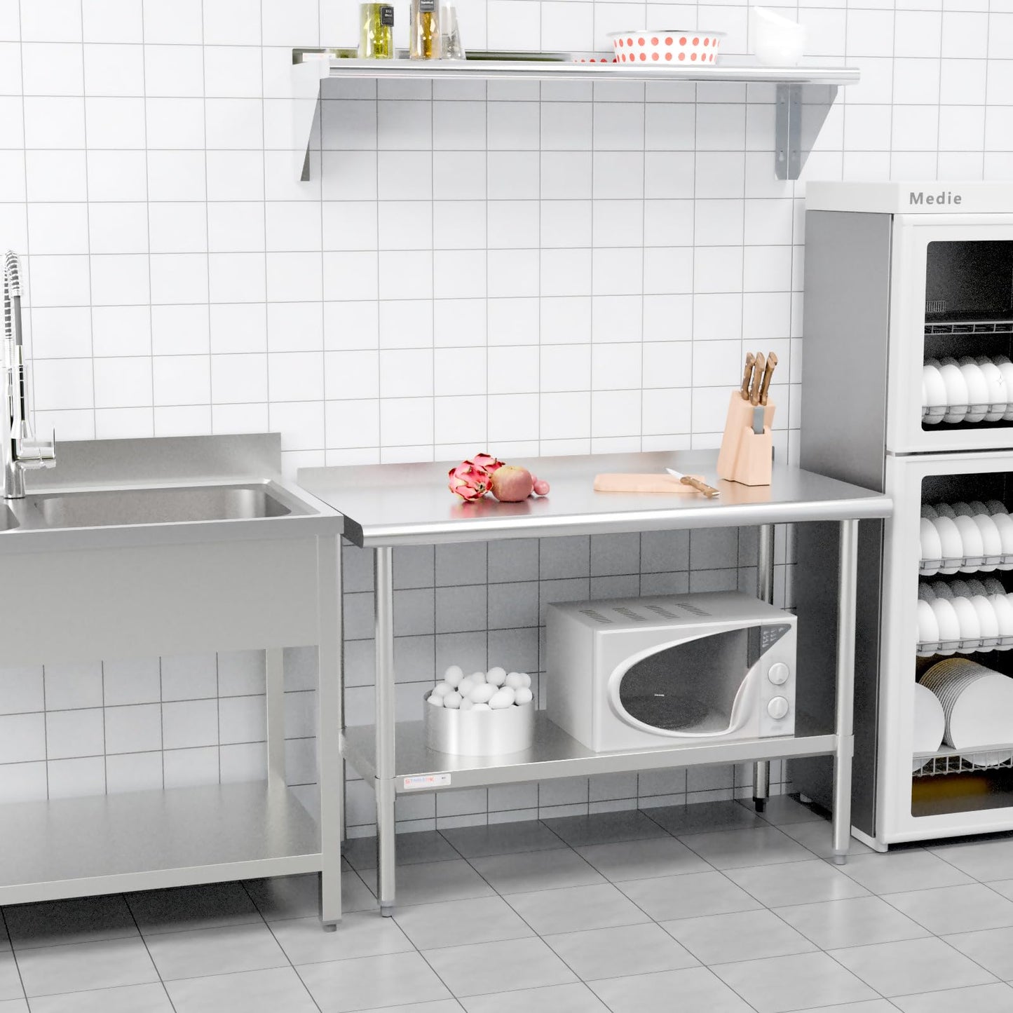 STABLEINK NSF Stainless Steel Prep and Work Table 24 x 60 Inches 5ft Heavy Duty Metal Table with Backsplash and Undershelf for Commercial Kitchen, Restaurant,Home, Laundry Room