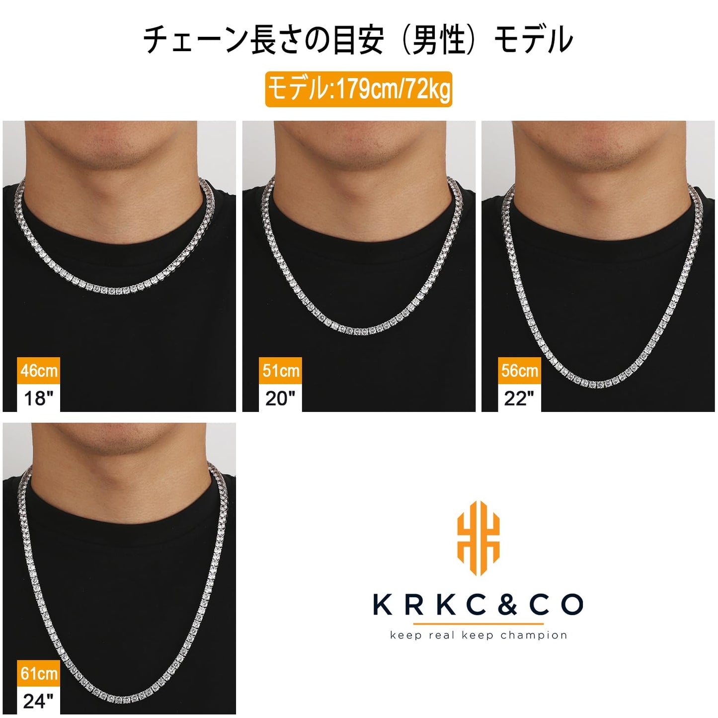 KRKC&CO Tennis Necklace Chain for Men, Luxury Anniversary Birthday Gift for Him, White Iced Out Prong-Setting 5A Cubic Zirconia Stones Hip Hop Rappers Jewelrys, 3mm 18in
