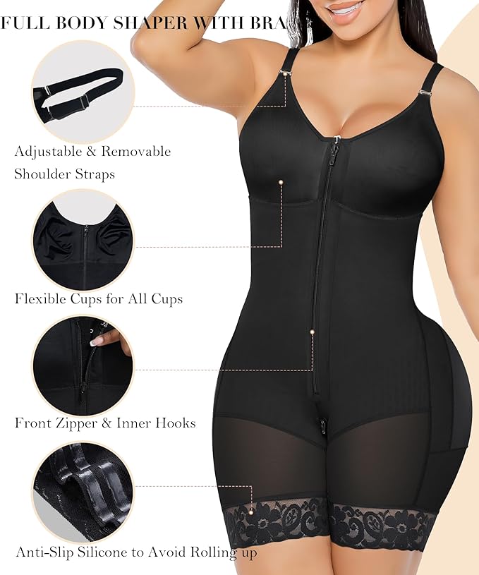 YIANNA Fajas Colombianas Moldeadoras Postpartum Shapewear for Women Tummy Control Butt Lifter Body Shaper with Zipper Crotch