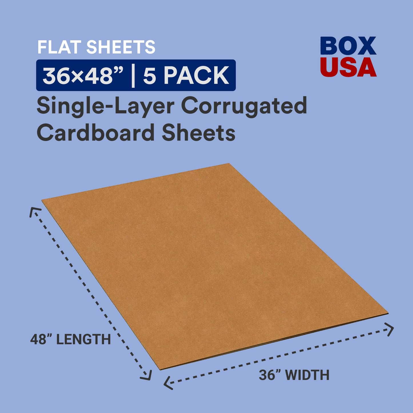BOX USA 36" x 48" 5-Pack - Large Card Board Sheets for Packaging, Layer Separation, Shipping, Mailing, Packing, and Protecting Products from Forklift Damage