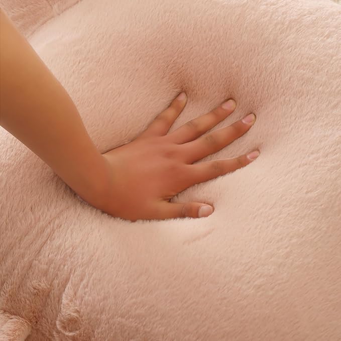 PAJEO Reading Pillow for Sitting in Bed, Large Backrest Reading Pillow with Arm Rest,Back-Rest Support Cushion for Sit Up on Couch, Sofa, and Floor, Dorm Essentials (Shell Pink Faux Fur, Large(19"))