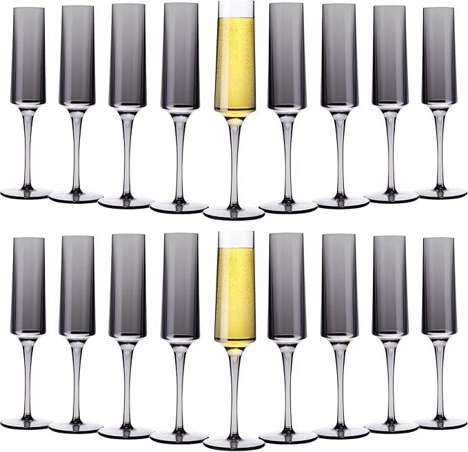 Nuenen 18 Pcs 5 oz Acrylic Stemmed Champagne Flutes Unbreakable Plastic Champagne Glasses Reusable Wine Toasting Goblets D...