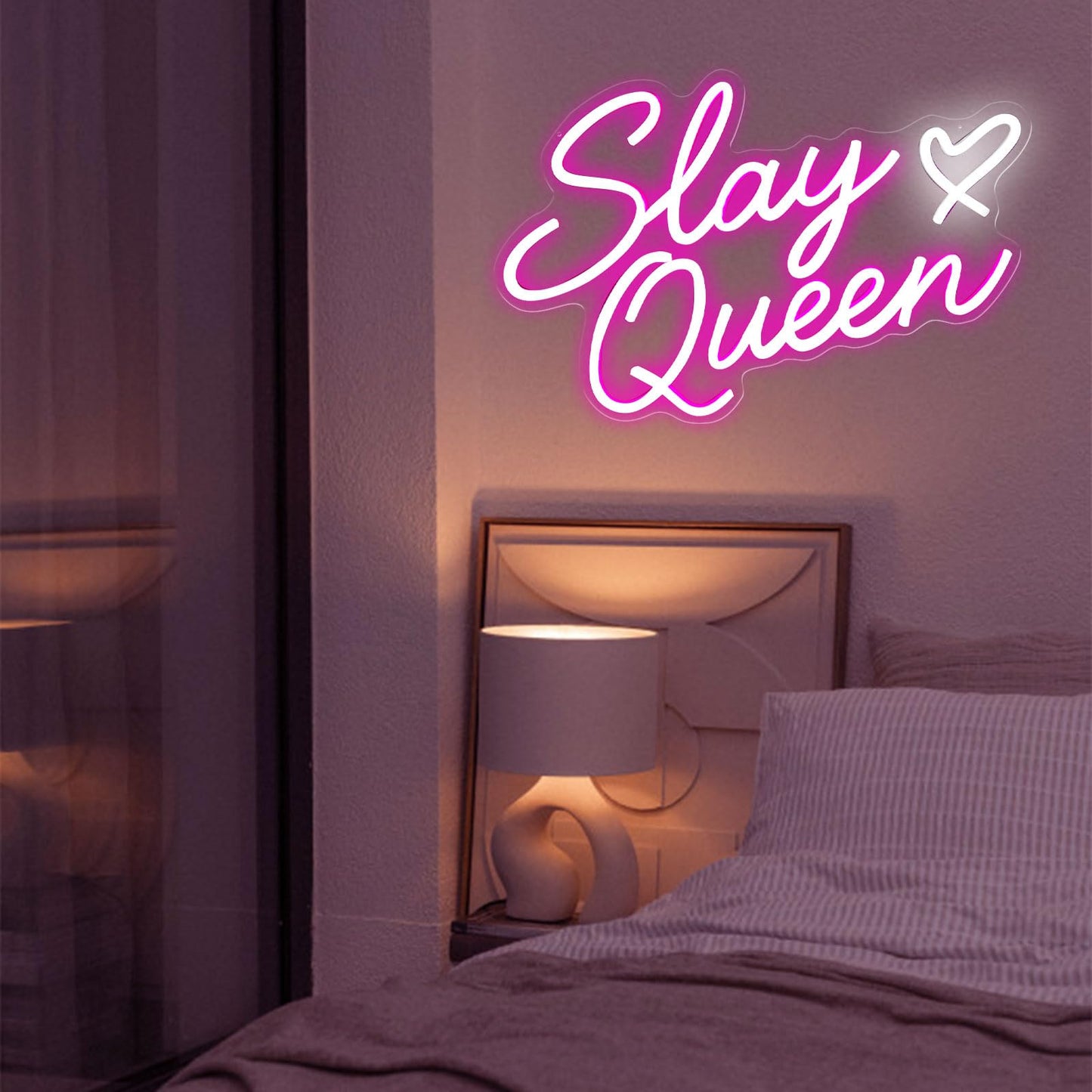 Slay Queen Neon Sign, Pink LED Light Up Signs for Wall Decor Dimmable Girls Neon Sign for Bedroom Dorm Aesthetic Preppy Room Decor Y2k Birthday Party Gifts for Girls