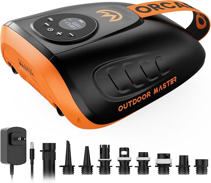 OutdoorMaster 25PSI High Pressure 74Wh Rechargeable SUP Air Pump Electric ORCA PRO - Auto-Off & Deflation Function, Batter...