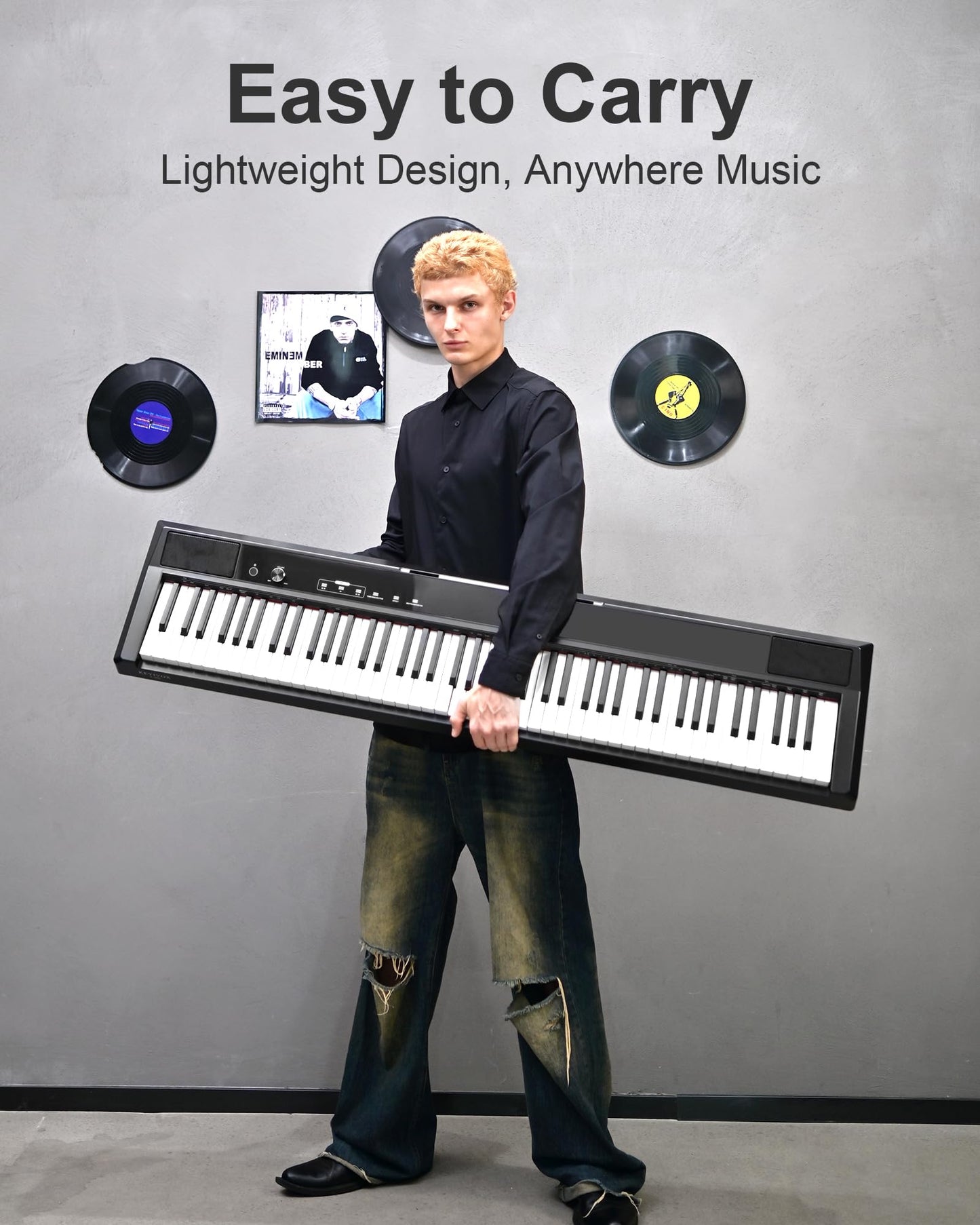 KEYIVOX S-200 Beginner Keyboard Piano - 88 Key Full-Size Weighted Digital Piano, Portable Electric Piano with Sustain Pedal, Power Supply, Dual Headphone Jack, USB-MIDI, and MP3 Player,Black