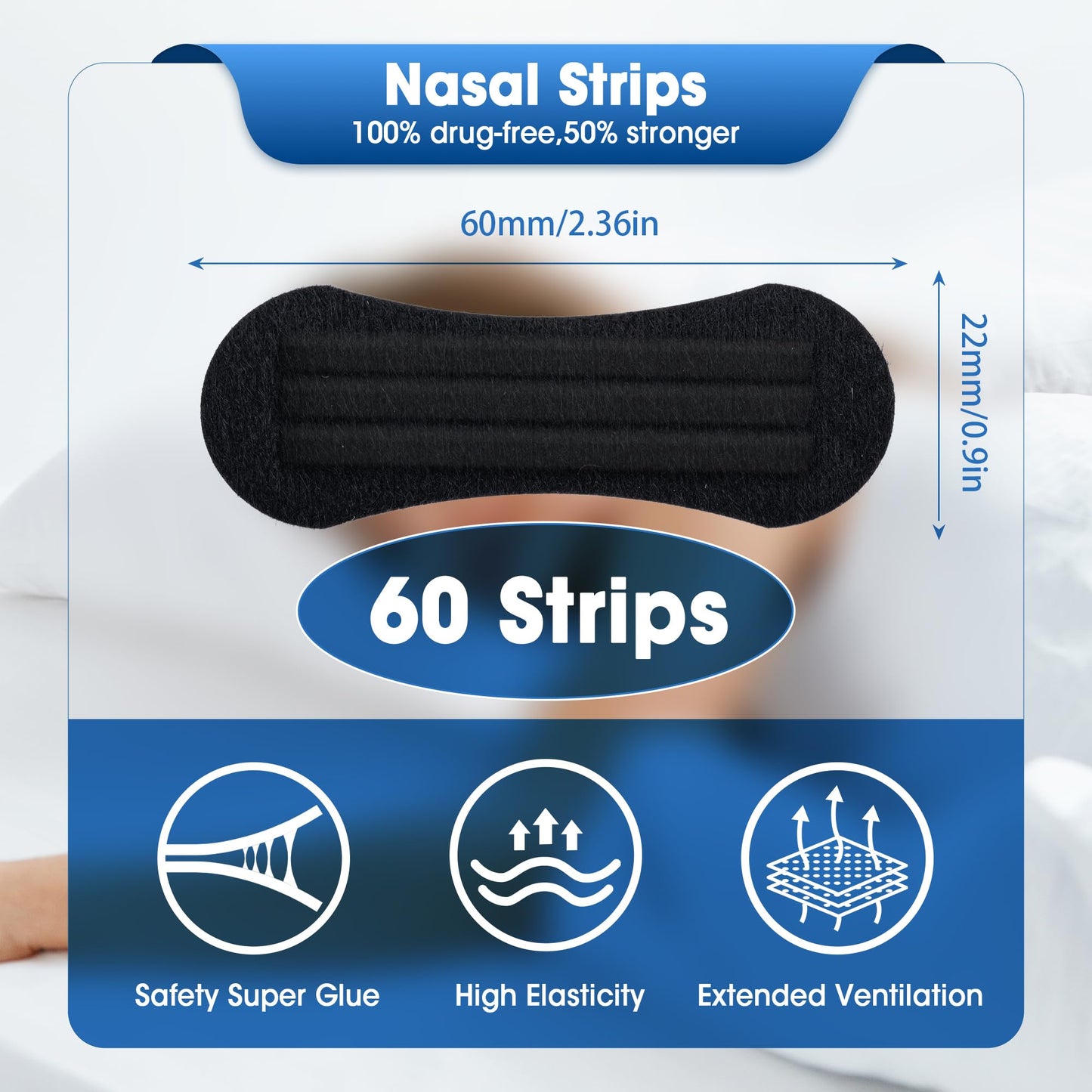 Nasal Strips for Snoring (60 ct),Extra Breathing Nose Strips,Reduce Snoring Aids for Men & Women,Oil & Sweat Proof,Help Improves Sleep and Sports,Universal Fit