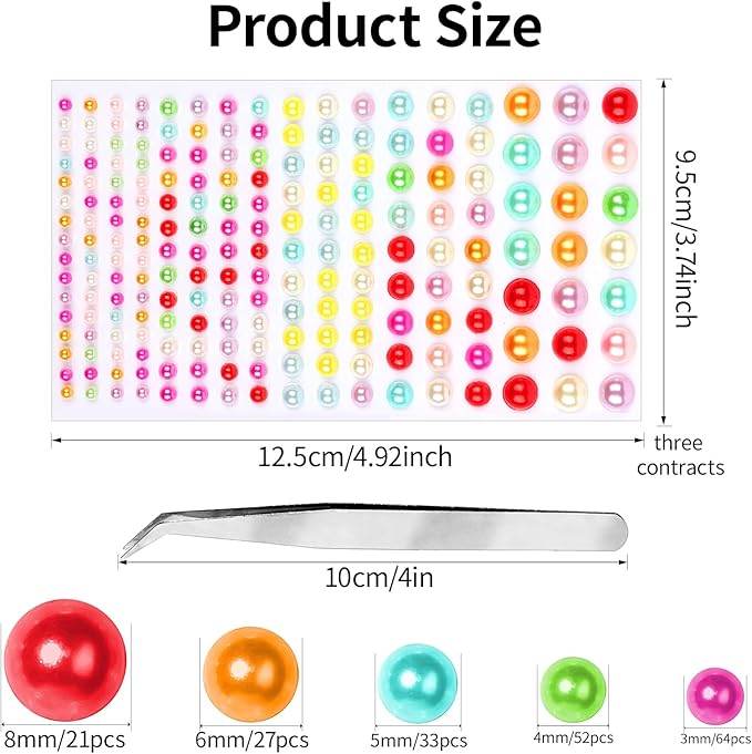 591pcs Face Gems Hair Gems Pearls, Self-Adhesive Face Jewels Eye Rhinestones 3/4/5/6/8 mm Face Gem Stick on, Halloween Makeup Gems Rave Accessories for Face Eyes Body Makeup (02.Color Pearl)