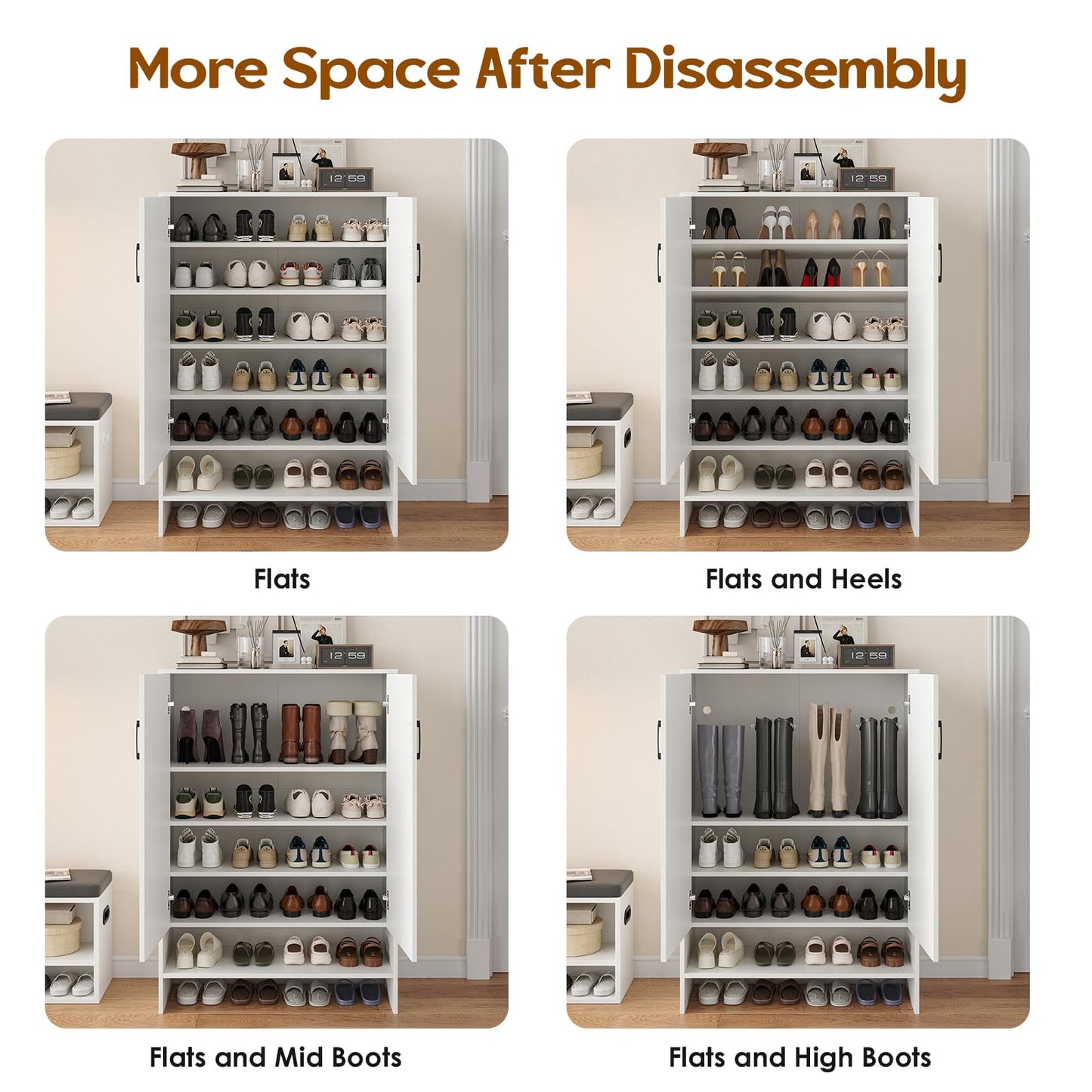 Soohow Shoe Cabinet with Doors, 7 Tier 28 Pairs Shoe Cabinet Storage for Entryway, Hidden Narrow Shoe Cabinets with Adjustable Shelves for Hallway, Living Room