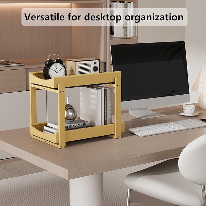 Bamboo Under Sink Organizer Adjustable Height 2 Tier Bathroom Organizer Pull Out Cabinet Storage Kitchen Heave Duty Wood Slide Ou Shelf for Kitchen Bathroom (Nature, 1 Pack)