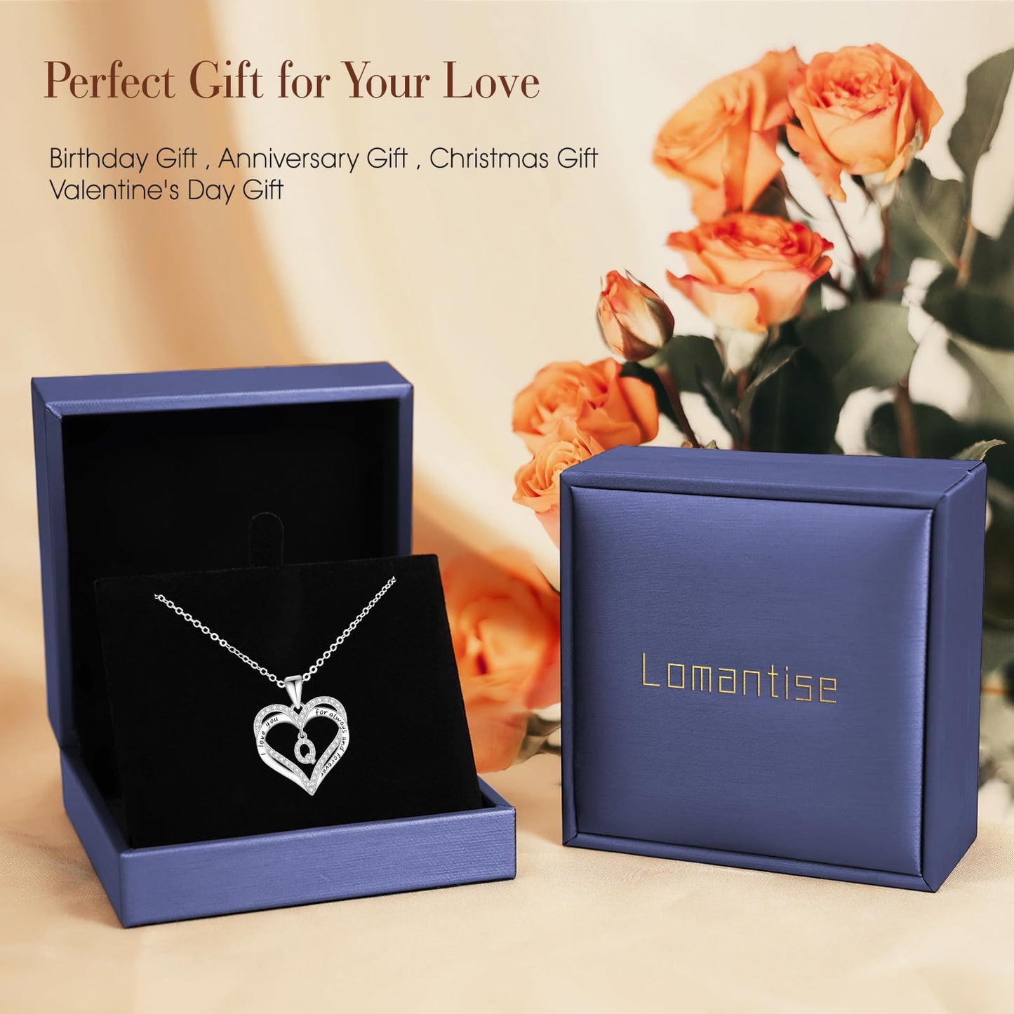 Lomantise Heart Initial Necklace Gift for Women, 925 Sterling Silver Initial Letter Pendant Necklace Christmas Anniversary Birthday Jewelry Gifts for Women Wife Girlfriend Her Mom