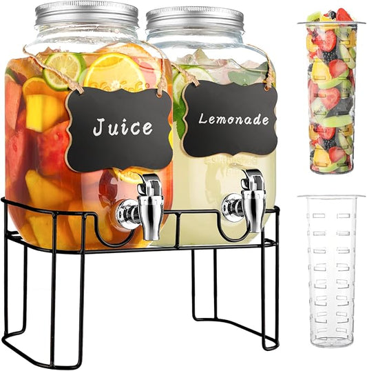 1 Gallon Glass Drink Dispensers For Parties，Lemonade Beverage Dispenser With Stand And Spigot For BBQ, Picnic, Party,Laund...