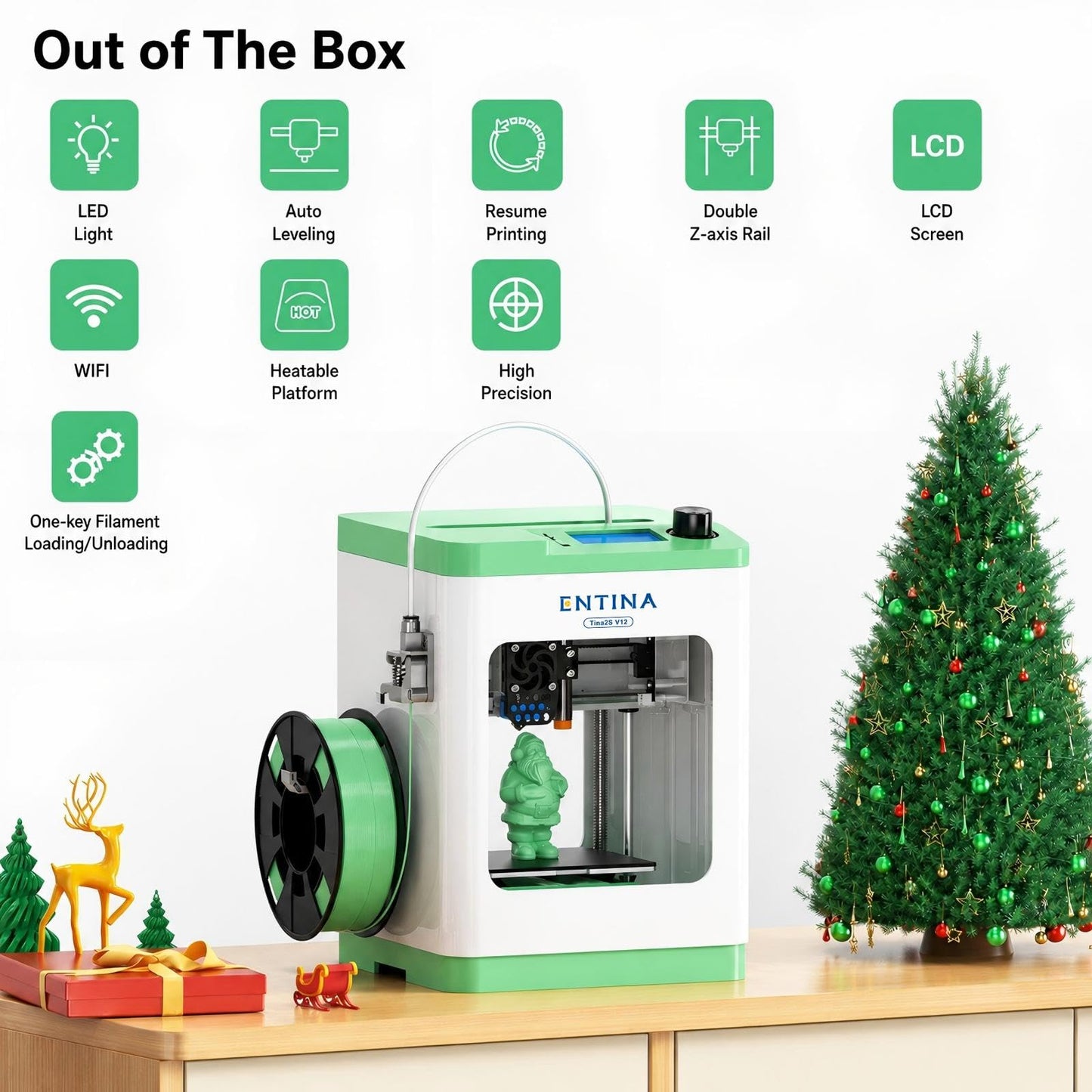 Entina TINA2S 3D Printers with WiFi Cloud Printing, Fully Assembled with Auto Leveling, Huge Library, DIY Mini 3D Printer for Beginners and Kids, High Precision 3D Printer for Home, Office & School