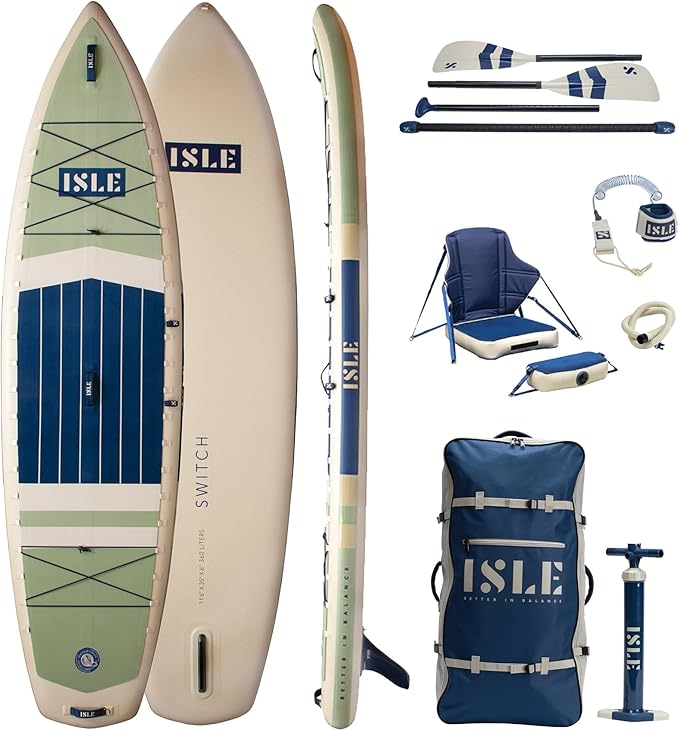 ISLE 2in1 Kayak & Paddle Board Bundle - Stand Up Paddle Board & Kayak, Incl. Seat, Paddle, Pump, Bag, 11.6 x 35.5 x 6 in -...