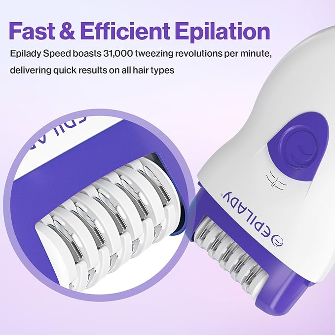 Epilady Face & Body Hair Removal Device Bundle, Speed Corded Epilator + Esthetic Facial Hair Removal for Women, Epilator for Women Legs, Arms, Underarms, Face, Bikini (Purple)