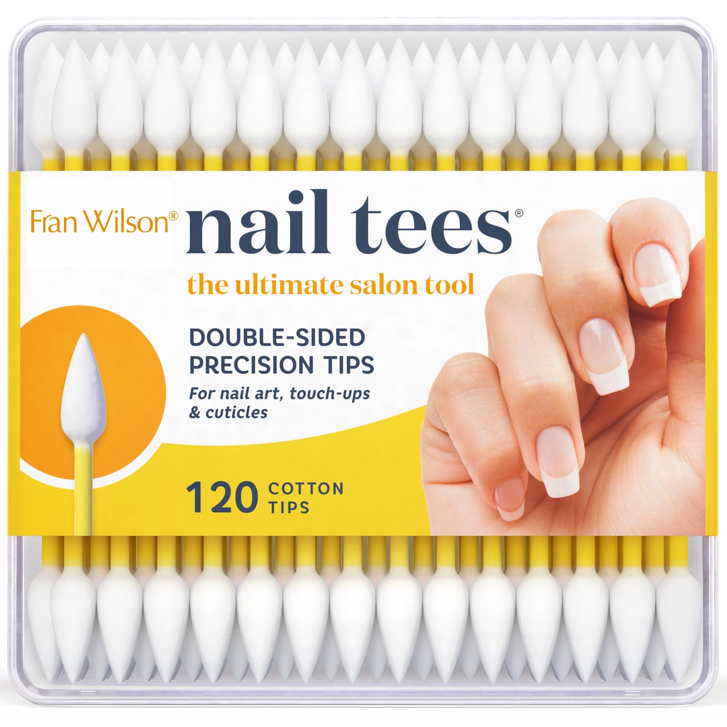 Fran Wilson NAIL TEES COTTON TIPS 120 Count - The Ultimate Nail Tool, Multi-Purpose Double-sided Swabs with Pointed Ends for Pre