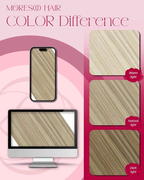 Moresoo Micro Beads Hair Extensions Real Human Hair Highlight Ash Blonde with Bleach Blonde Microlink Hair Extensions Long Straight 50G/50S 24 Inch