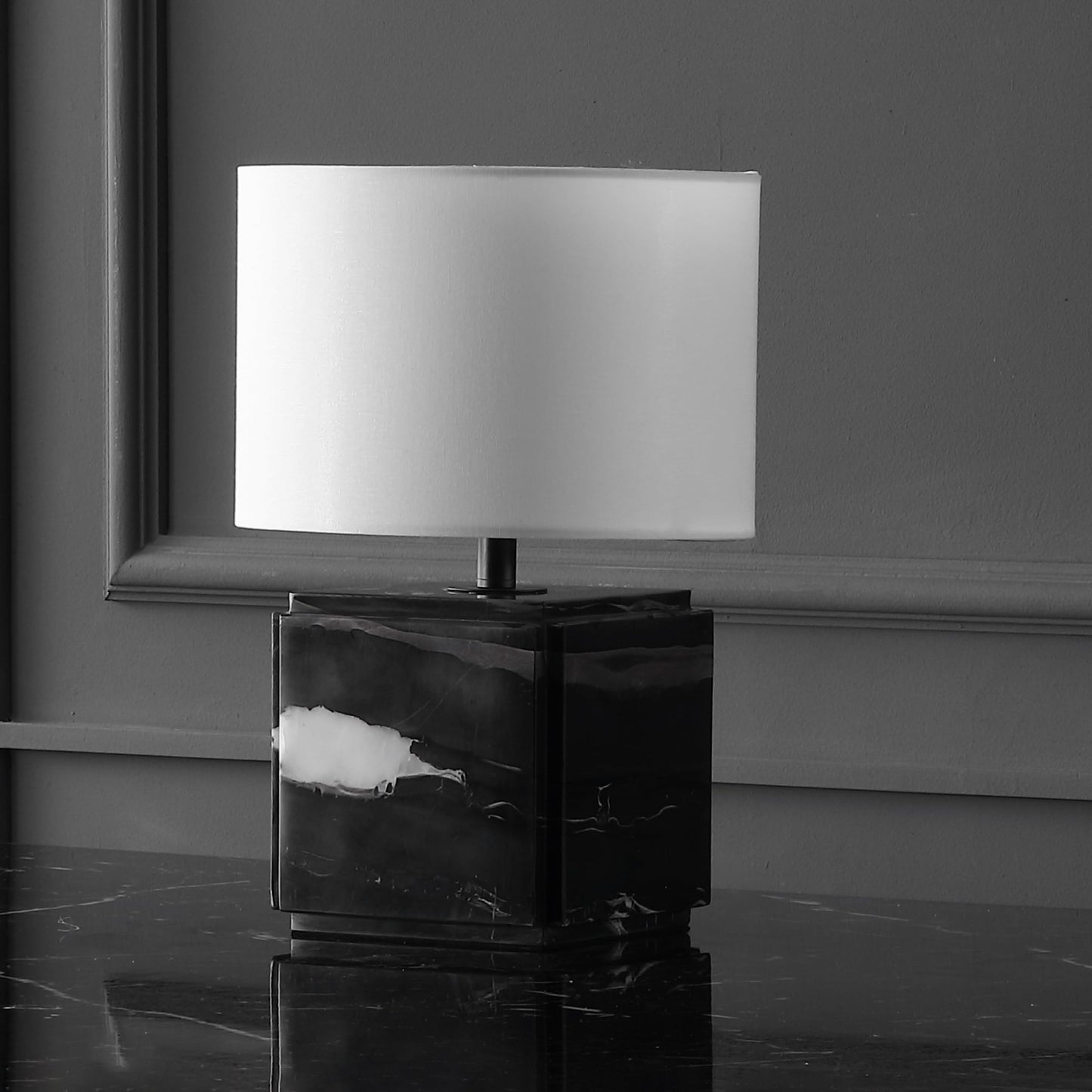 SAFAVIEH Couture Lighting Collection Zahra Black/White Marble 15-inch Dimmable Table Lamp for Bedroom Living Room Home Office Desk Nightstand (LED Bulb Included)