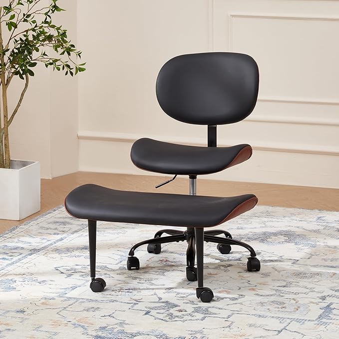 EROMMY Criss Cross Chair with Wheels Retractable footrest, Wide and Thickened ADHD Chair, Ergonomic Cross Legged Kneeling Desk Chairs for Meditation Yoga, Black & Brown