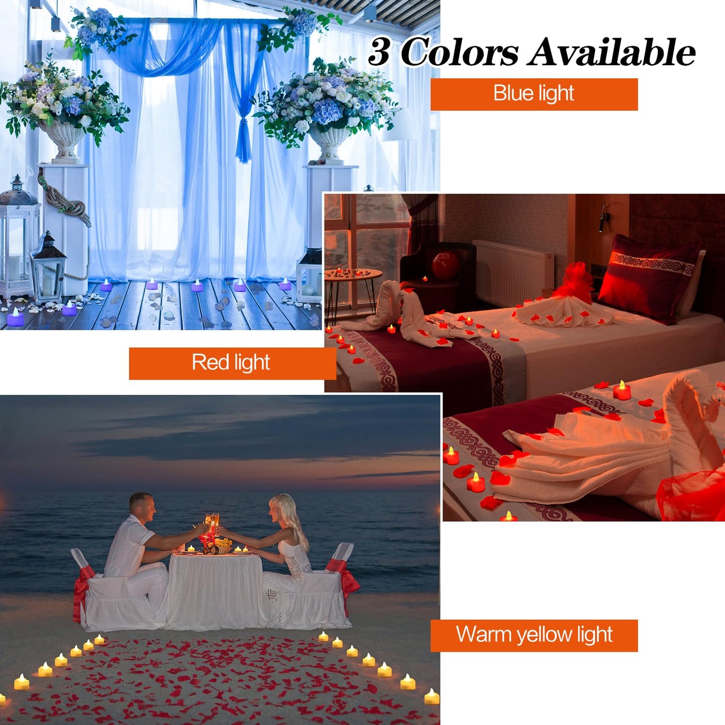KOABY 8000pcs Blue Artificial Rose Petals with 96pcs Blue LED Tea Lights Kit, for Decor