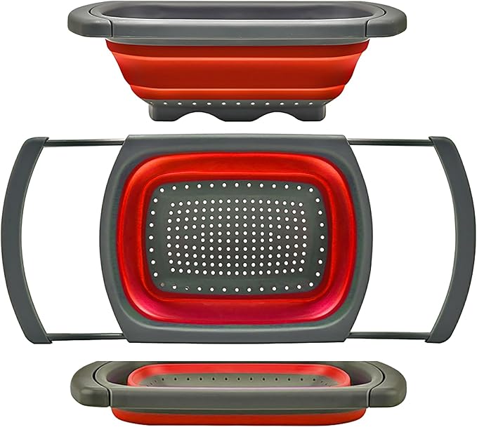 Qimh Colander Collapsible, Over The Sink Veggies/Fruit 6-Quart Strainers and Colanders with Extendable Handles, Folding St...