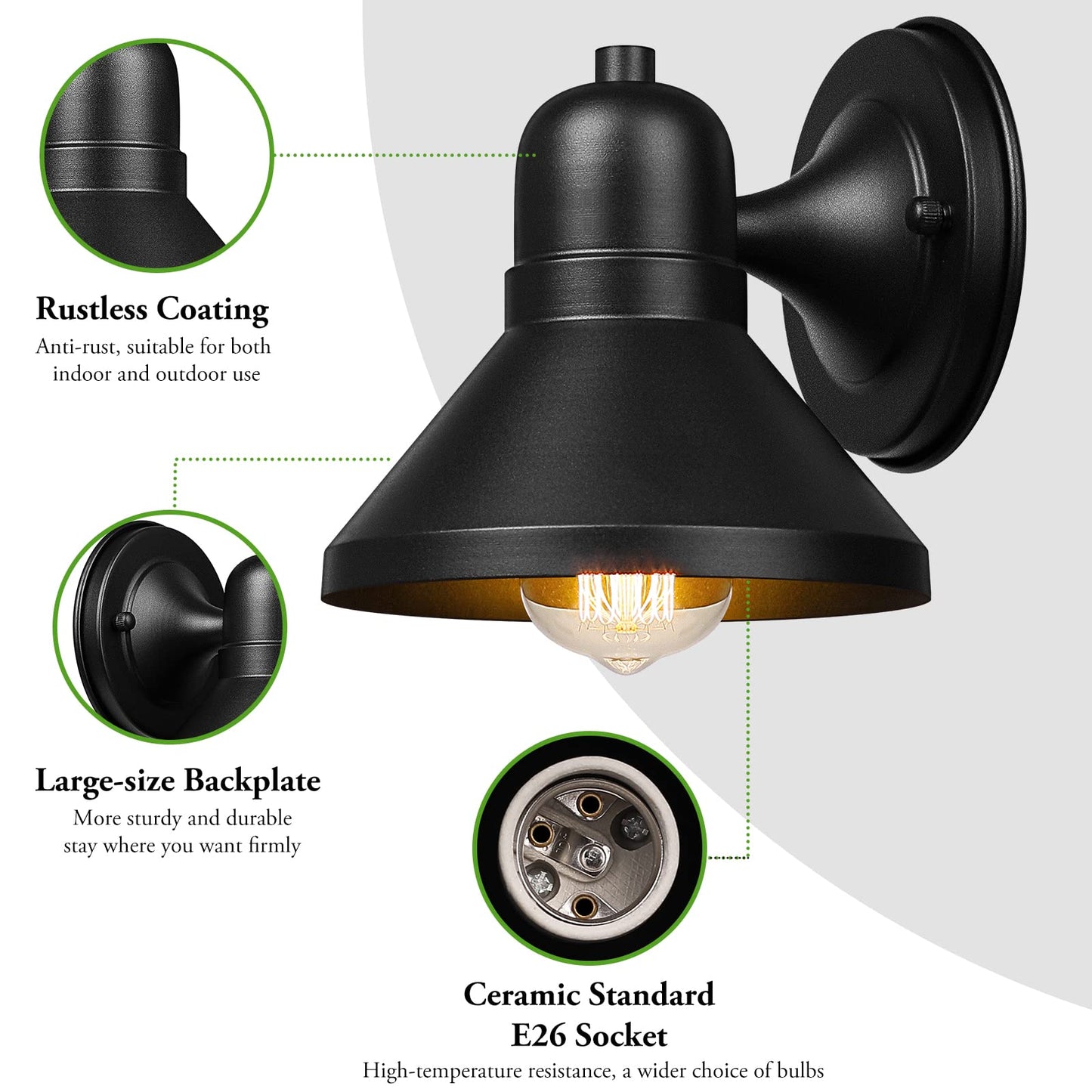 Brightever Outdoor Lanterns, 2-Pack Exterior Light Fixtures, Waterproof Anti-Rust Black Wall Mount Lights, Small E26 Socket Outside Lights for House, Front Porch, Playhouse, Garage