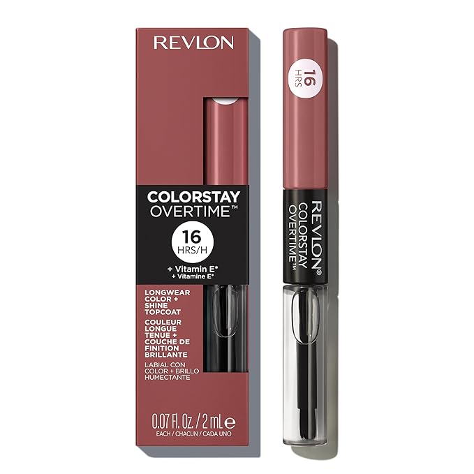 Revlon Liquid Lipstick with Clear Lip Gloss, ColorStay Overtime Lipcolor, Stocking Stuffer for Women, 340 Eternally Tan, 0.07 fl oz