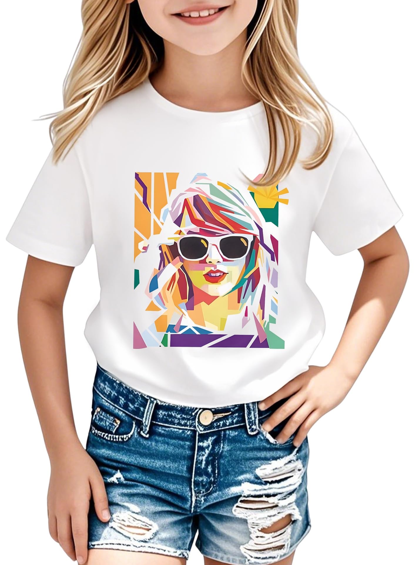 Girl Country Music T-Shirt - Kids Singer Letters Graphic Birthday Shirts Gifts Fan Song Tour Concert Outfit Top(White,130,15011b)