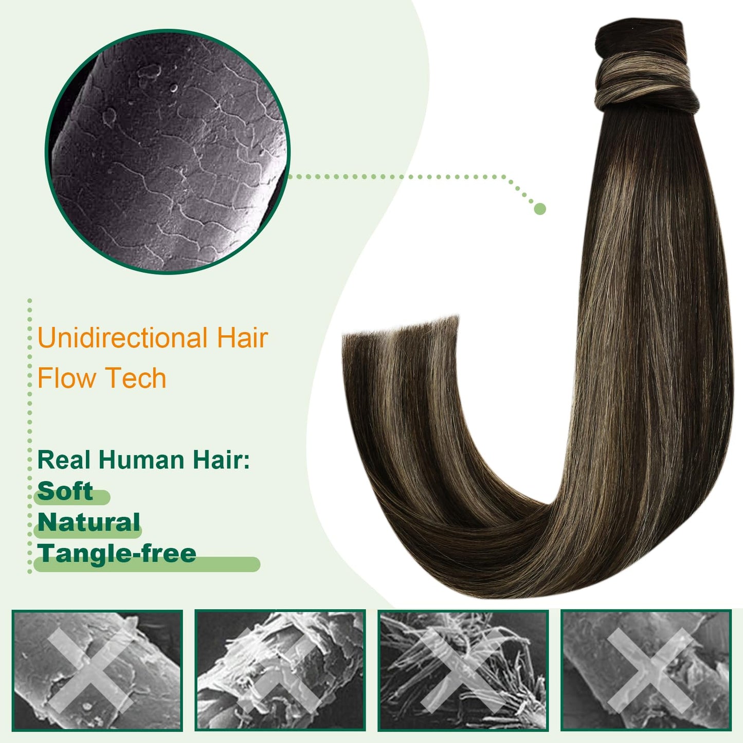 Easyouth Pony Tails Hair Extensions Human Hair Natural Ponytail Extension Human Hair Dark Brown Balayage Light Brown Hair Ponyta