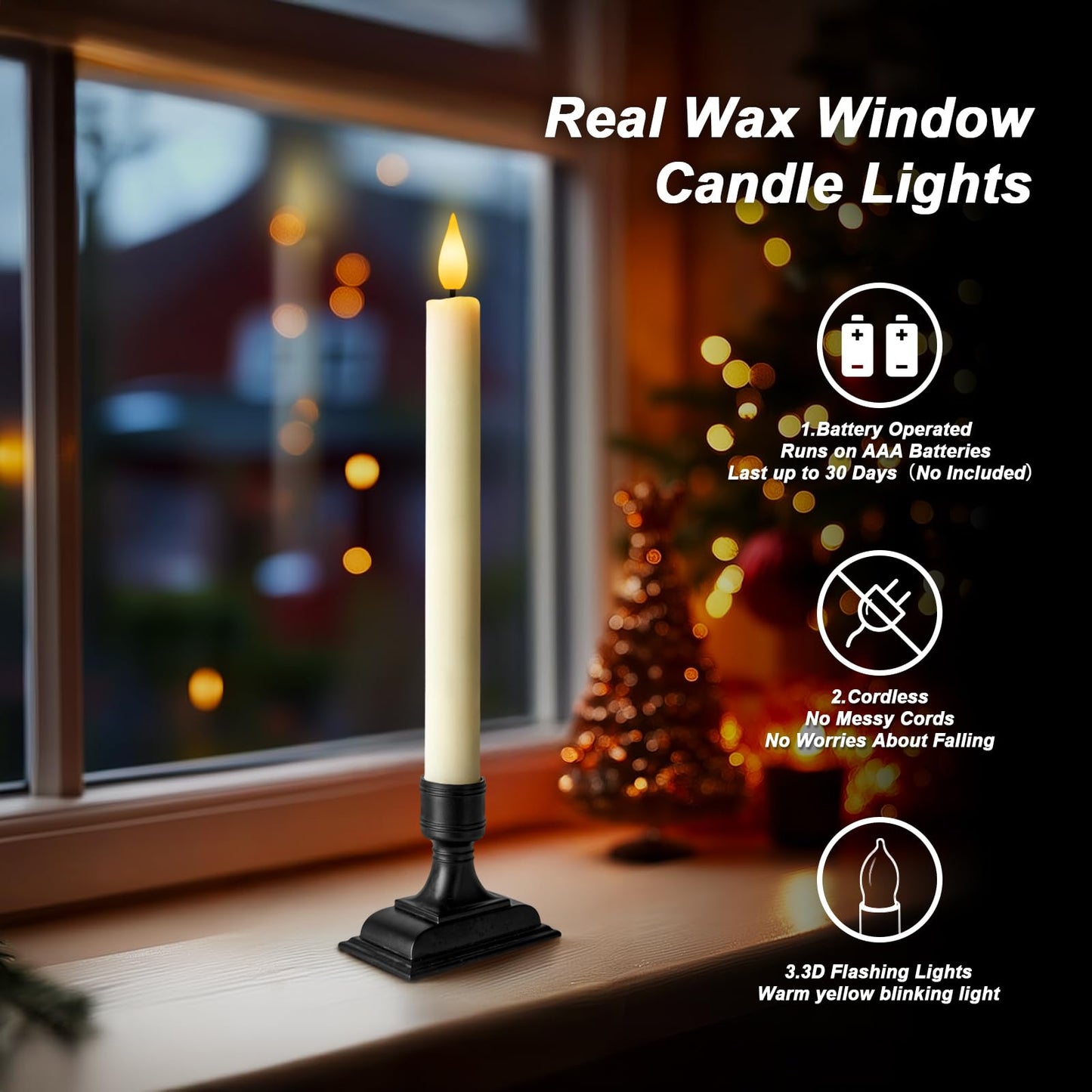 Homemory Real Wax Window Candles with Remote Timer Dimmer, Flameless Taper Candles with Holders, Christmas Candle for Window Battery Operated, LED Candlesticks for Home Holiday Decor,6 Pcs Ivory
