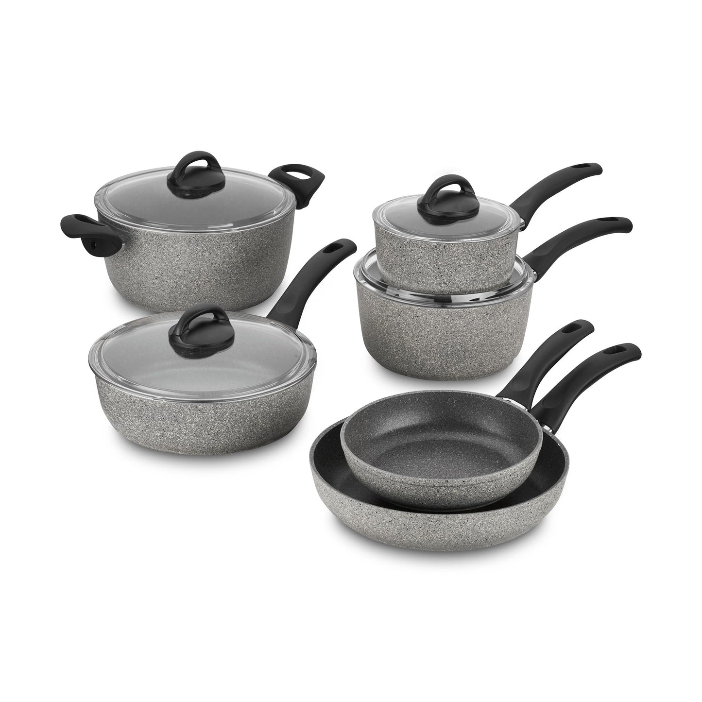 Ballarini 75001-652 Parma Forged Aluminum Nonstick Cookware Set, 10-Piece, Granite
