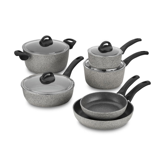 Ballarini 75001-652 Parma Forged Aluminum Nonstick Cookware Set, 10-Piece, Granite