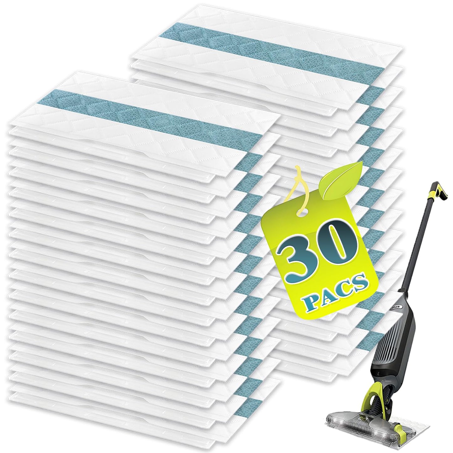 KVLZ Disposable Hard Floor Pad Refills, Compatible with Shark VACMOP Pro VM252 VM251 VM250 VM200 VC205 QM250 VM190 VM200P12 VMP30 for use on All Sealed Floors (30-PCS)