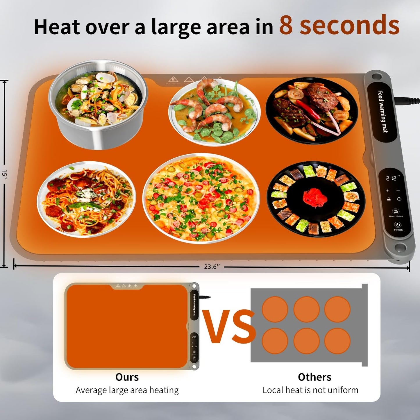 Warming Mat for Food, 430W Portable Electric Warming Tray with 7-Level Temp Control & 8H Timer, Child Lock Safety, 8s Fast Heat Warming Tray for Buffet, Party, Travel& Home, 24×15 IN Food Warmer Mat