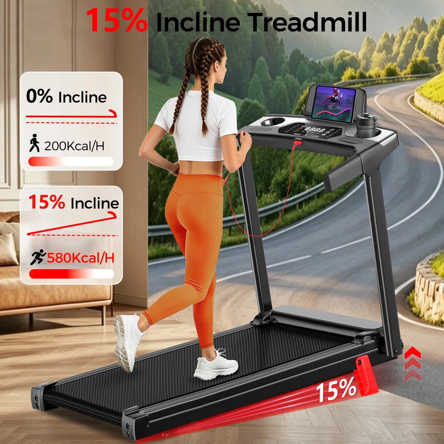 Foldable Treadmill for Home, 3-in-1 Walking Pad with 15% Incline Handle Bar, 300LBS Capacity, 3.0HP Quiet Brushless, Small Treadmills for Small Spaces FutureGlide