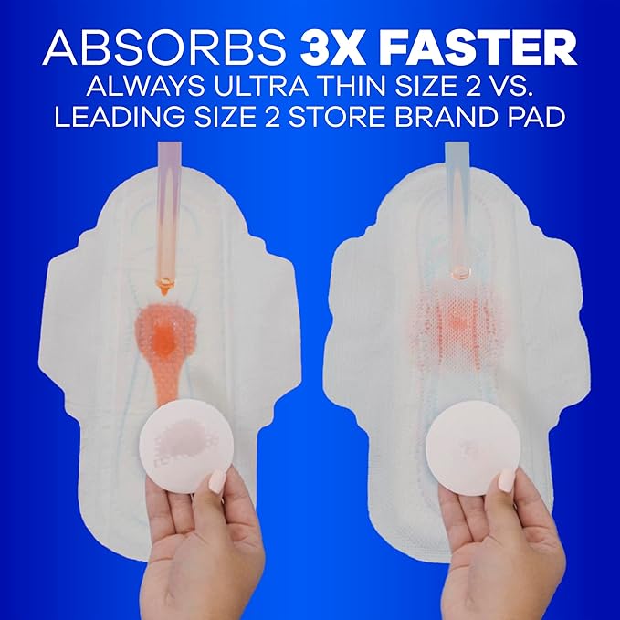 Always Ultra Thin Pads without Wings, Size 1, Regular, 132 Count (3 Packs of 44)