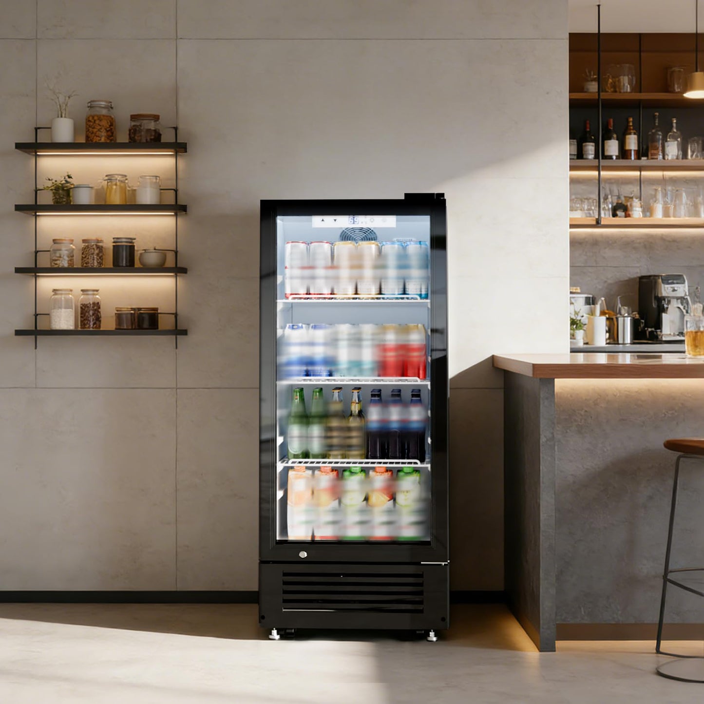 Kismile 6 Cu.Ft Commercial Refrigerator, Beverage Cooler with Wheels, Lock & Key, Adjustable Shelves, Double-Tempered Glass Door Drink Fridge for Bar, Restaurant or Home