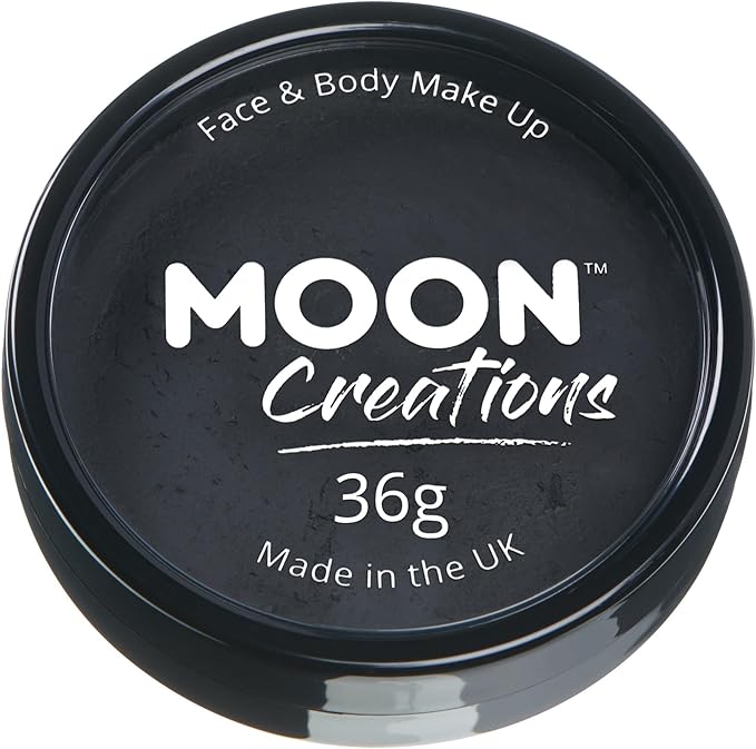 Pro Face & Body Paint Cake Pots by Moon Creations - Black - Professional Water Based Face Paint Makeup for Adults, Kids - 1.26oz