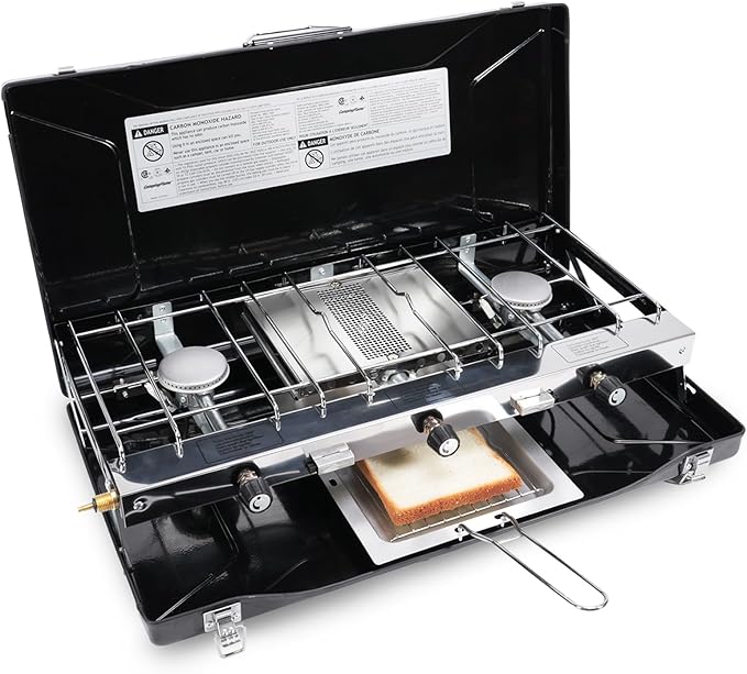 CampingFlame 3-Burner Propane Camping Stove - Portable Stove with Adjustable Burners, Wind Guards, Toast Tray, 20,400 BTUs...