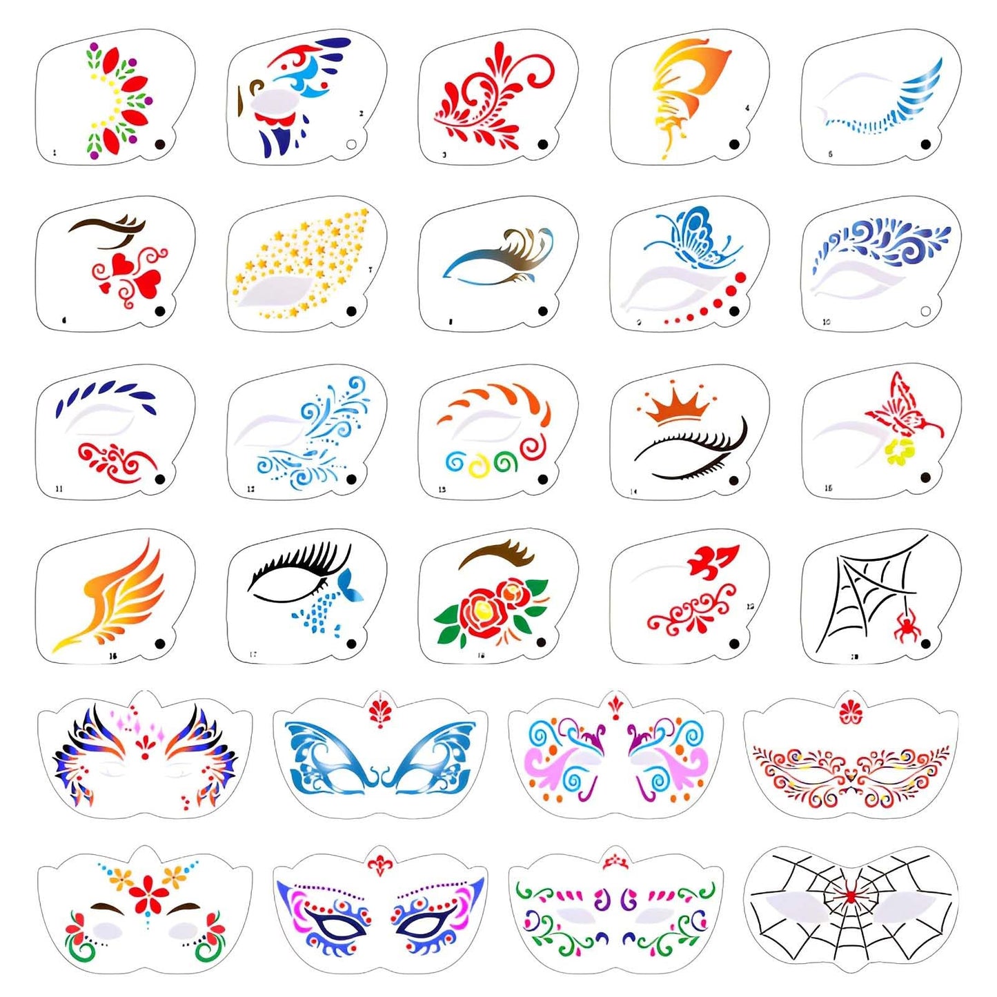 Twpribarn 28 Pcs Face Paint Stencils Kit - Reusable Face Tattoo & Body Makeup Painting Templates for Kids & Adults - Mix01