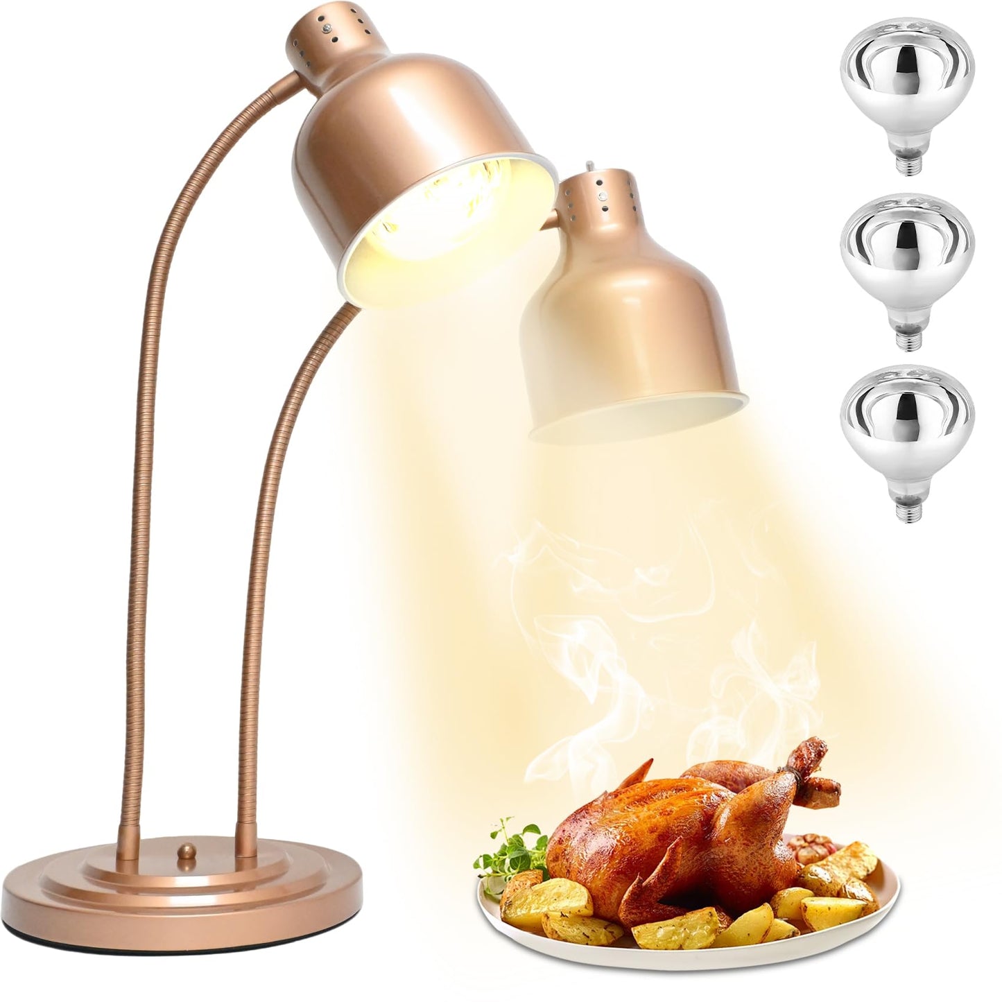 Food Heat Lamp, Commercial 500W Infrared Dual-Head Table Food Warmer Lamp, with 360° Adjustable, Suitable for Buffet Tables, Restaurant Kitchens and Catering Services
