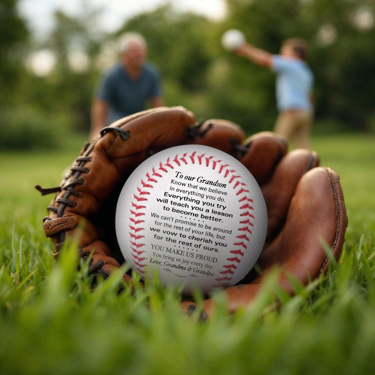 Grandson Baseball - to Our Grandson from Grandma & Grandpa - Grandson Baseball from Grandparents - Graduation Birthday Wedding Anniversary Keepsake, White