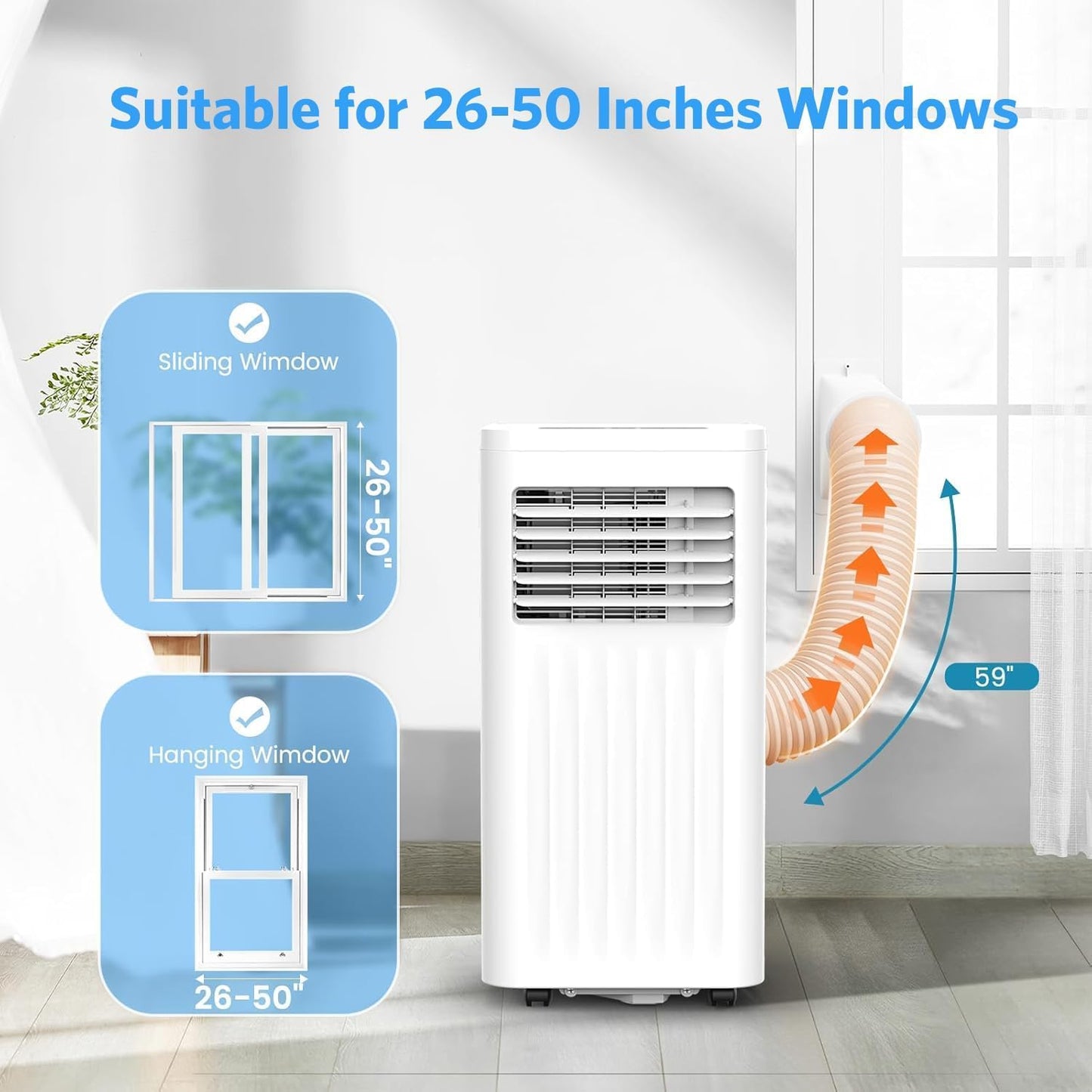Electactic 10000 BTUs Portable Air Conditioners for Room up to 450 Sq. Ft, Air Conditioners Portable with Cool/Fan/Dry/Sleep Mode, 24H Timer, Remote Control, Window Kit
