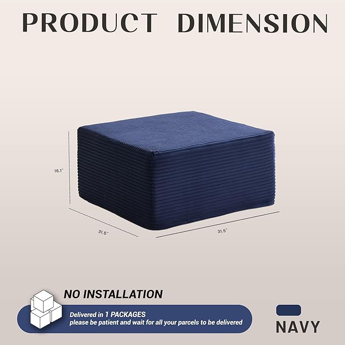 Afuson Cozy Square Ottoman, Comfortable Seating, No Assembly Required, Blue